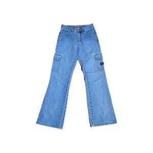 UNIONBAY Vintage 90s Cargo Flare Denim Jeans Jr 3 Lt Wash Distressed HTF Style